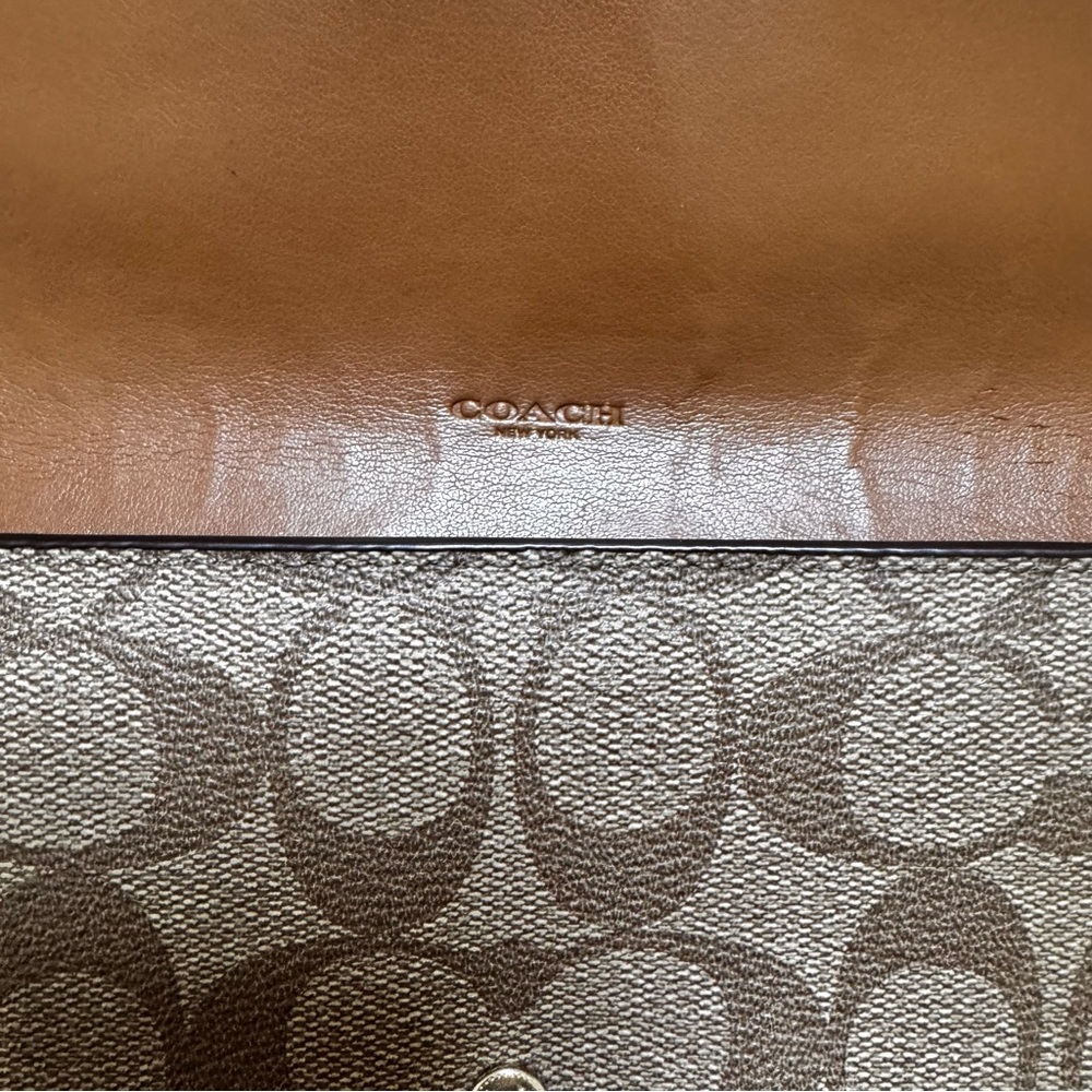 Coach Signature C Logo Slim Envelope in Khaki/Saddle checkbook Fold Long Wallet - Picture 8 of 8